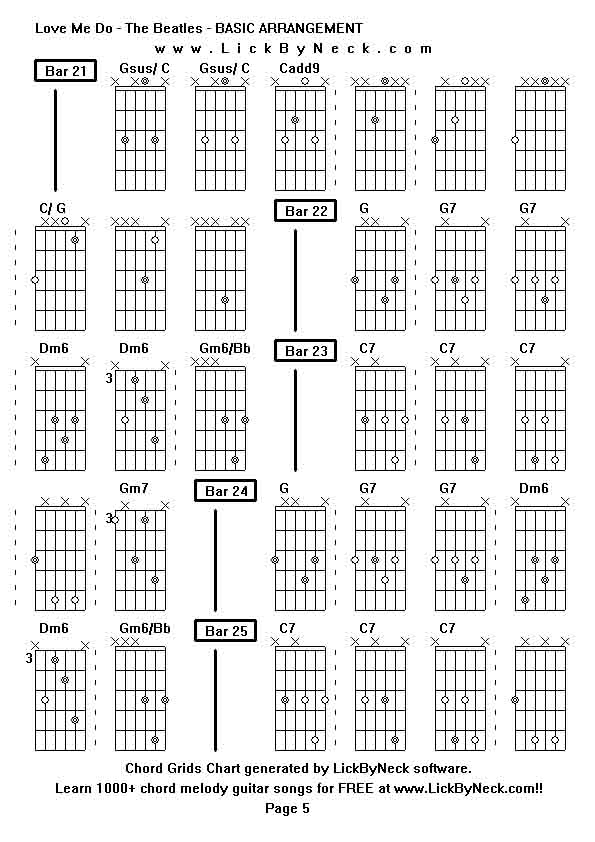 Chord Grids Chart of chord melody fingerstyle guitar song-Love Me Do - The Beatles - BASIC ARRANGEMENT,generated by LickByNeck software.